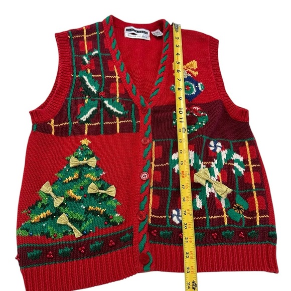 Jennifer Moore Festive Ugly Christmas Sweater Vest Women's L Red Hand Knitted - Picture 16 of 17